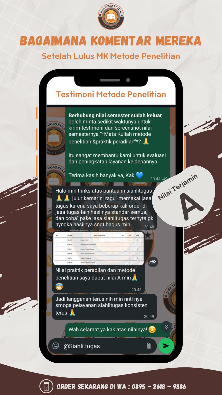 Testimoni Nilai Semester Metode Penelitian