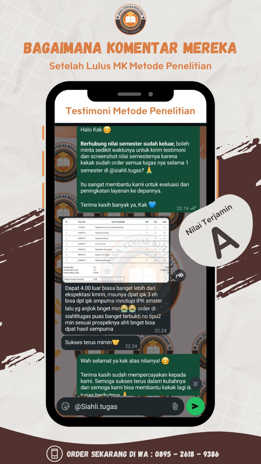 Testimoni Nilai Semester Metode Penelitian