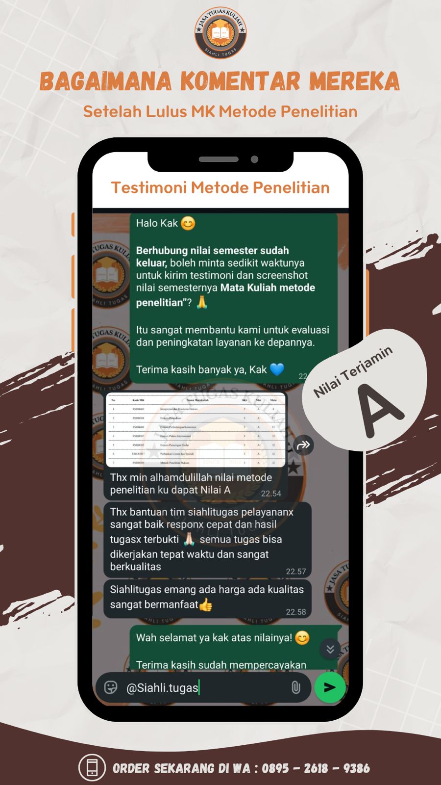 Testimoni Nilai Semester Metode Penelitian