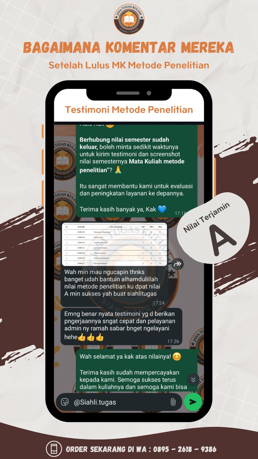 Testimoni Nilai Semester Metode Penelitian