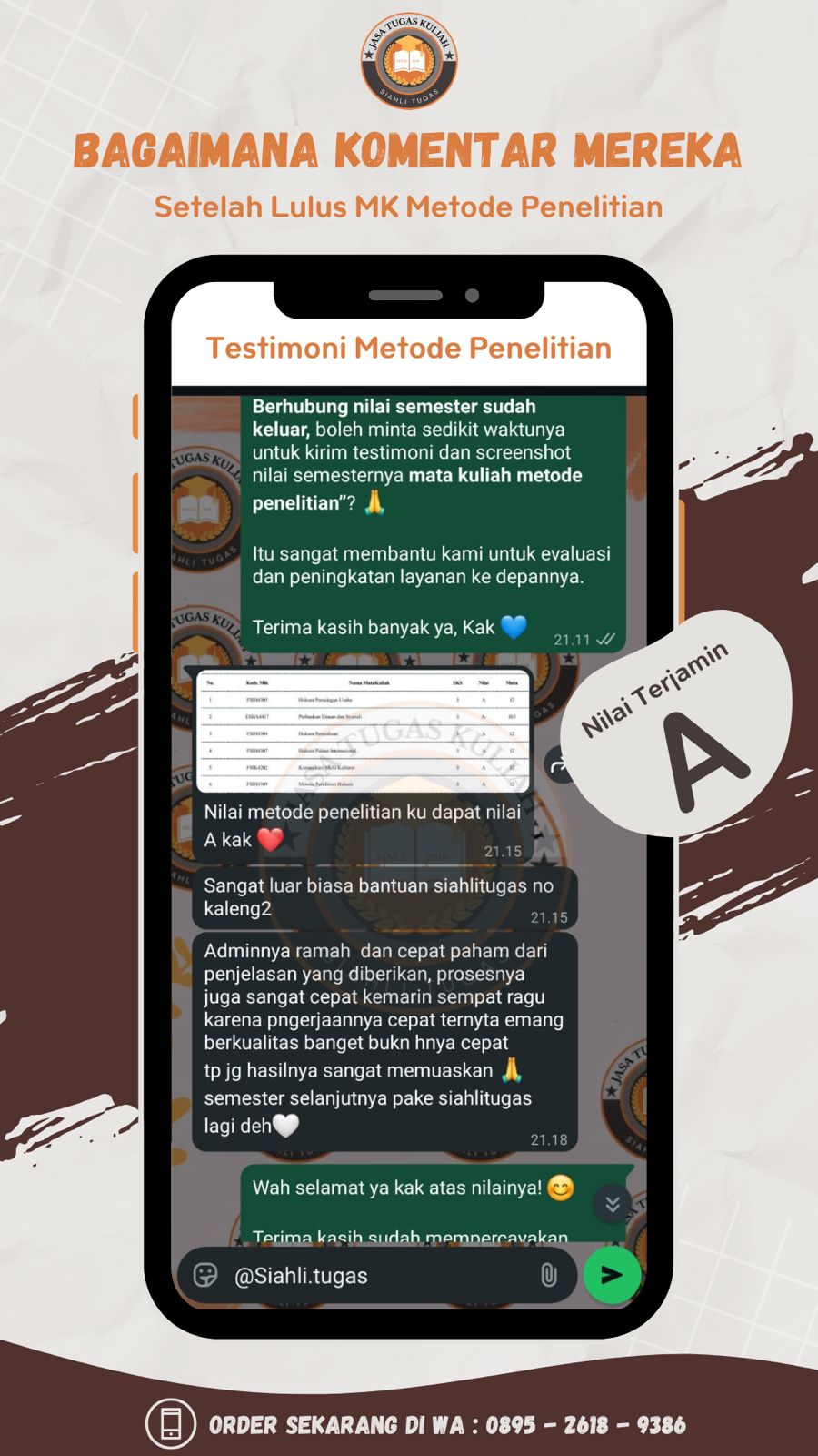 Testimoni Nilai Semester Metode Penelitian