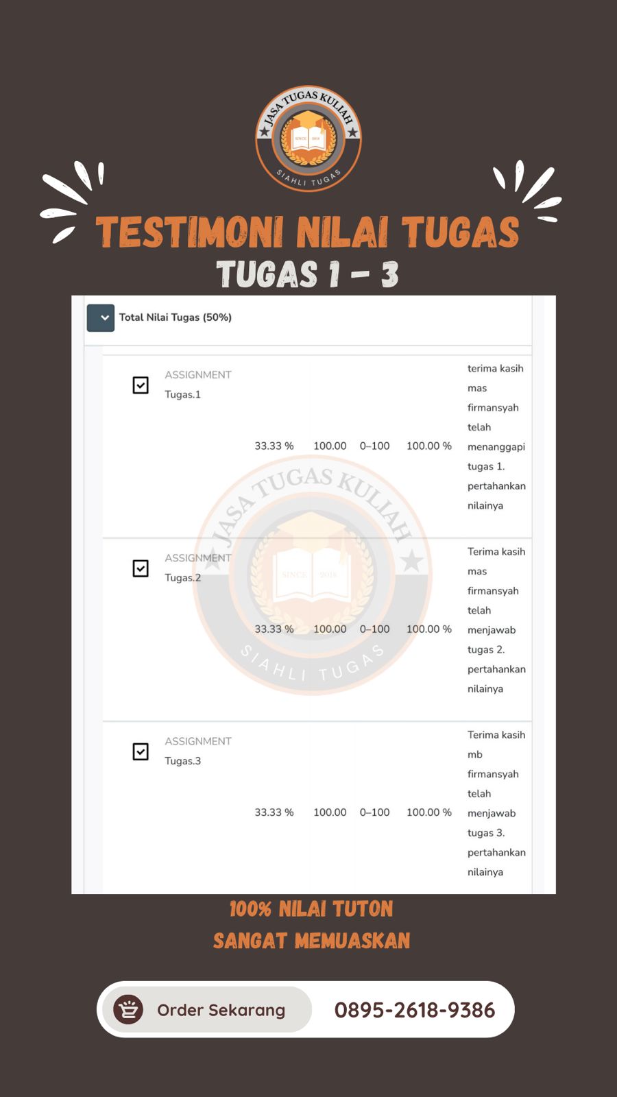 Testimoni Nilai Tugas 1-3